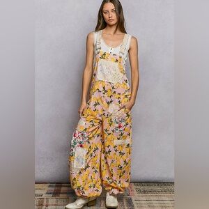 POL Pink Lemonade Laced Patchwork Overalls